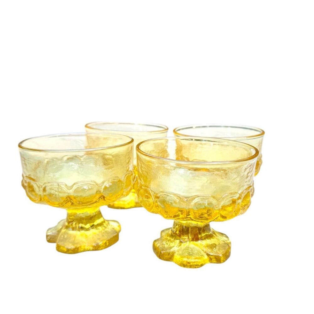 Vintage Indiana Glass Amber Footed Dessert Cups Set of 4 Colony Whitehall MCM